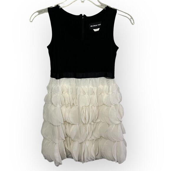 Un Deux Trois Girl's Vintage 90s Black & Off-White Chiffon A-Line Dress Size 10 - Picture 1 of 15